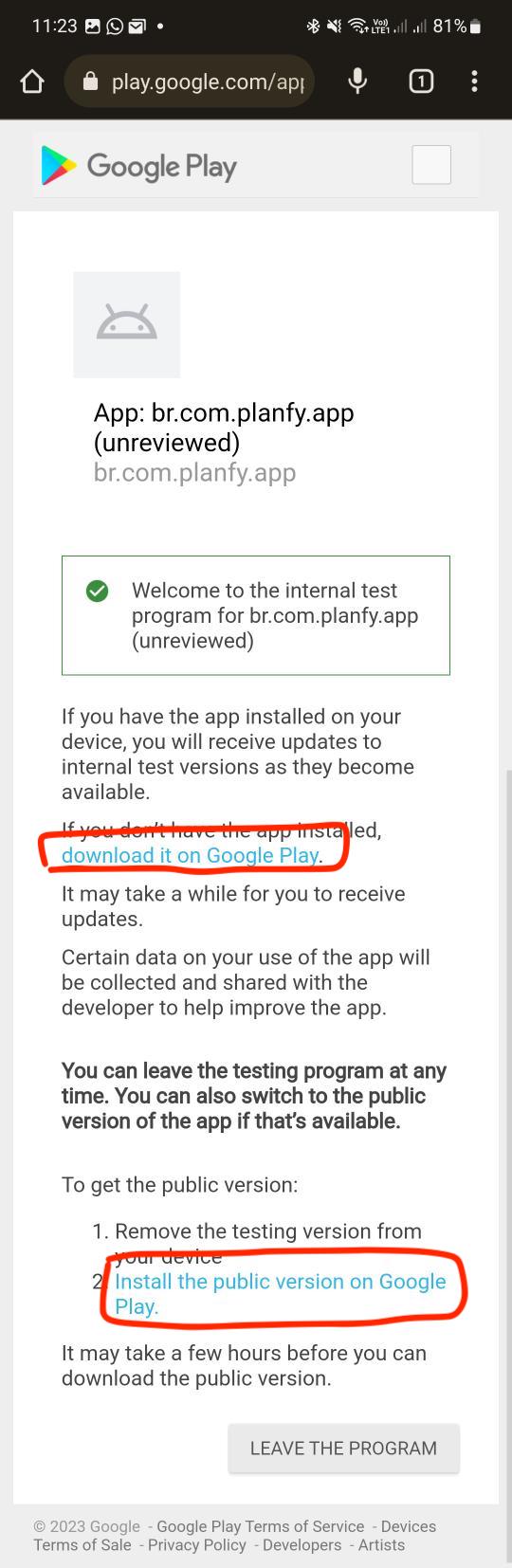 Abrir app na loja
